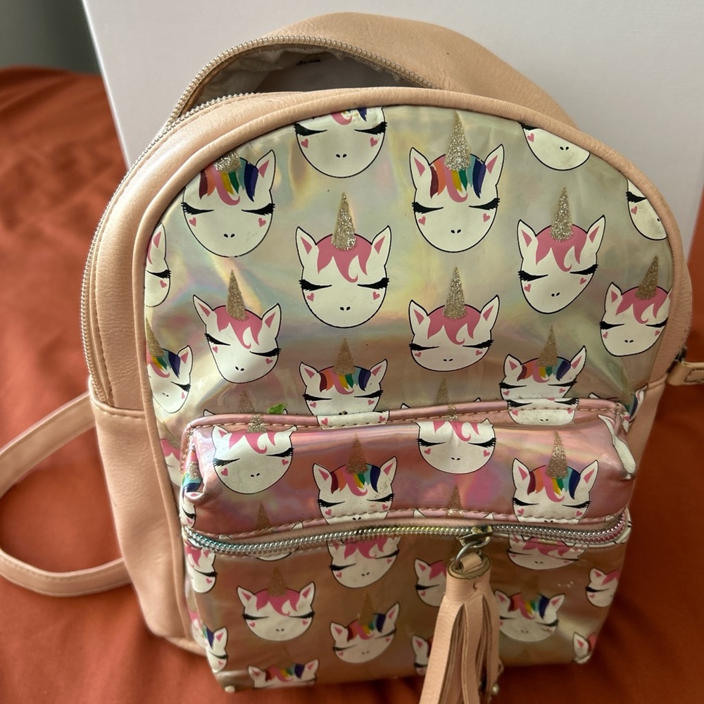 Unicorn Print Kids Backpack - Pink and Gold